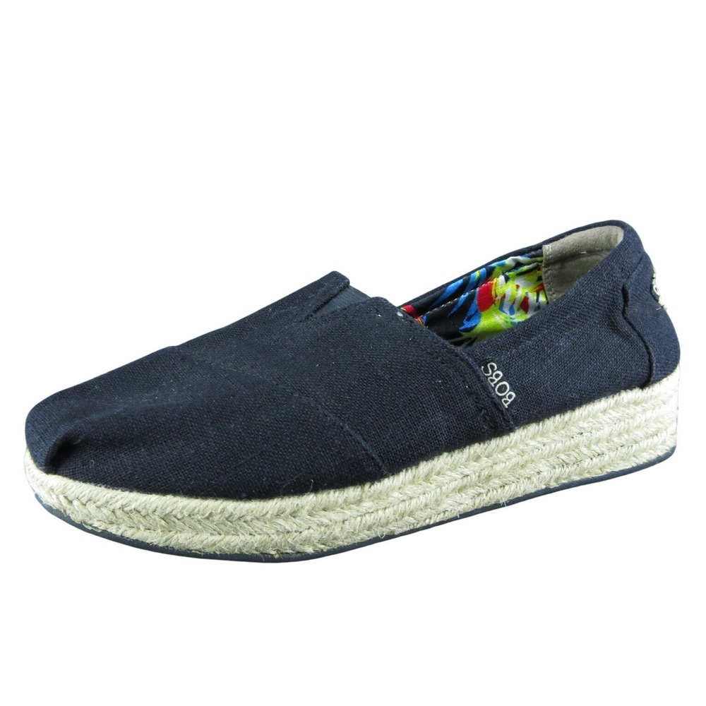 Bobs By Skechers 34101 Women Flat Shoes Black Fabric Slip‎ On Size 8.5 Medium
